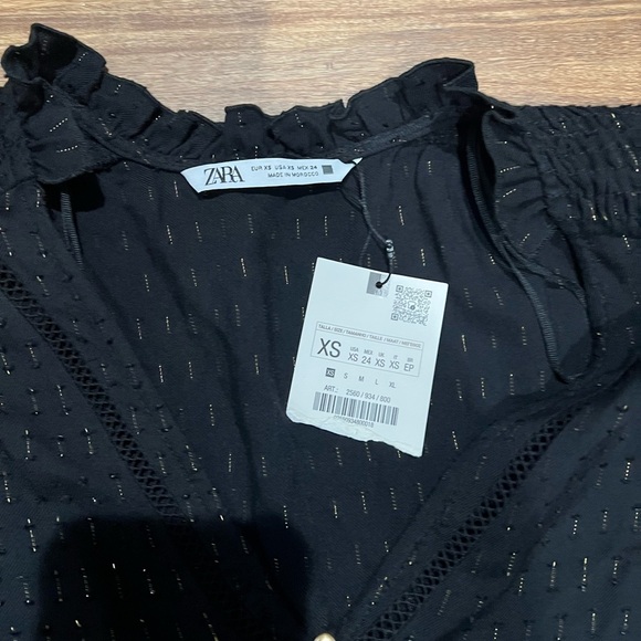 Zara Black Blouse with Gold Accents Long Sleeve Beautiful Details - Picture 2 of 2